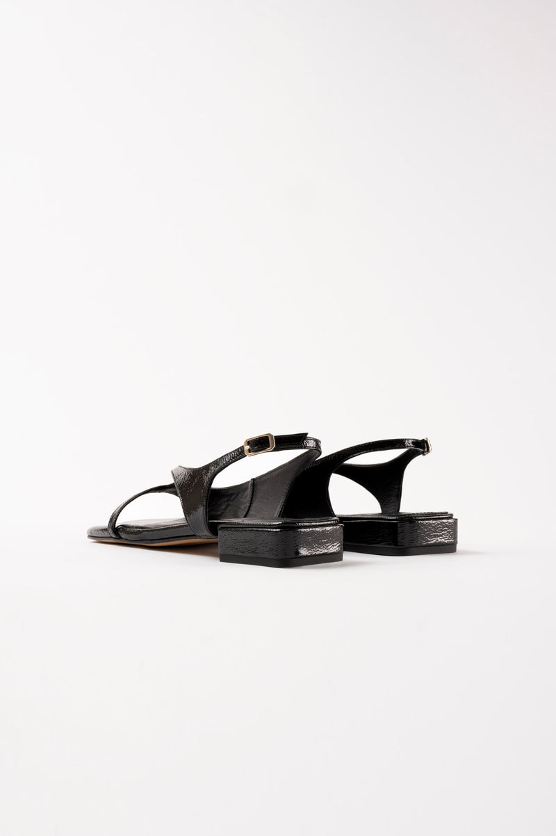 LISA - Black Wrinkled Patent Leather Sandals