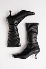 LOLA - Black Stretch Faux Leather Ankle Boots