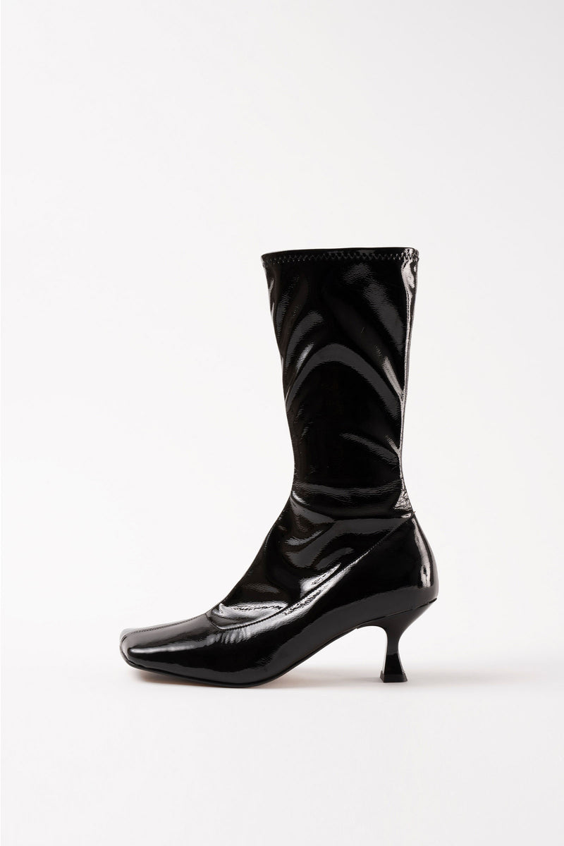 White Stuff Block Heel Leather Ankle Boots, Pure Black Patent, 3