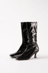 LOLA - Black Patent Stretch Faux Leather Ankle Boots