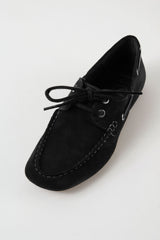 MOKA - Black Suede Leather Laced Flat Shoes