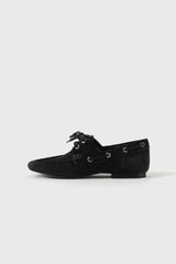 Moka black suede leather laced flat shoes - Souliers Martinez