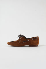 MOKA - Brown Suede Leather Laced Flat Shoes