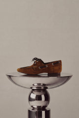 Moka brown suede leather laced flat shoes - Souliers Martinez
