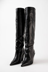 NEVADA - Black Leather Knee-High Boots