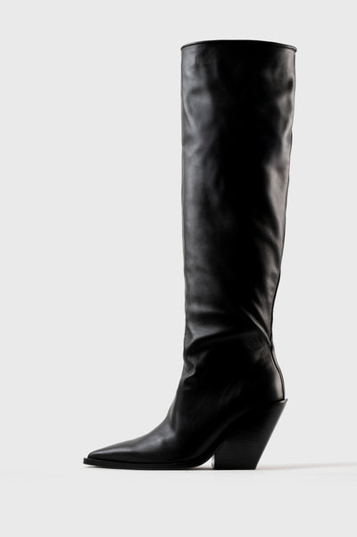 NEVADA - Black Leather Knee-High Boots