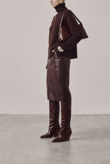 Nevada dark brown leather knee-high boots worn - Souliers Martinez