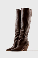 NEVADA - Dark Brown Leather Knee-High Boots