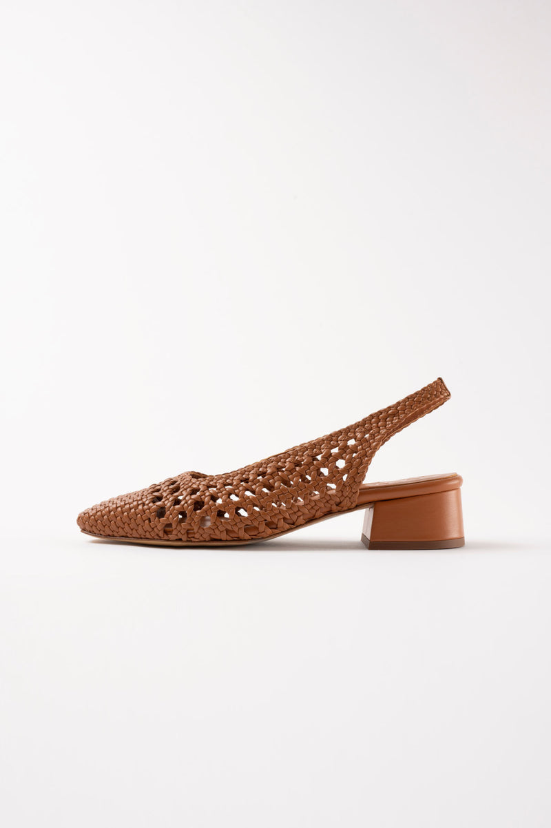 NOVA TARRAGONA Brown Woven Leather Slingback Ballerina Flats
