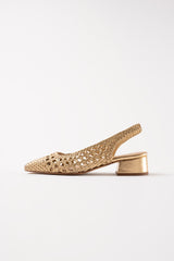 NOVA TARRAGONA - Gold Woven Leather Slingback Ballerina Flats