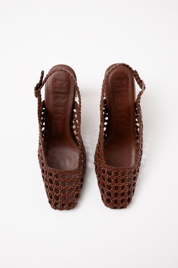 OFELIA - Dark Brown Woven Leather Slingback Pumps