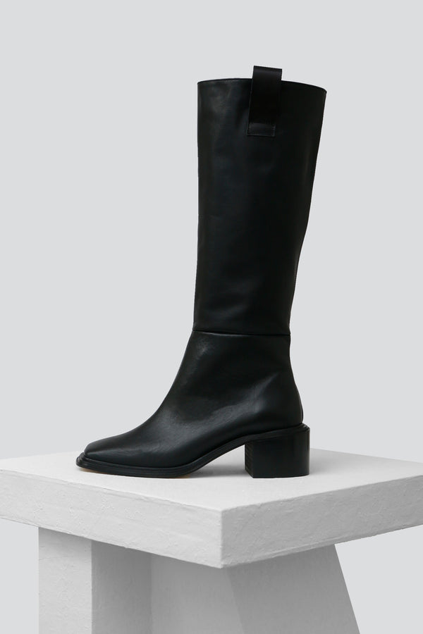 OLIVIA - Black Leather Knee-High Boots