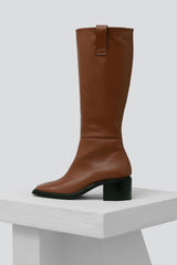 OLIVIA - Cognac Leather Knee-High Boots