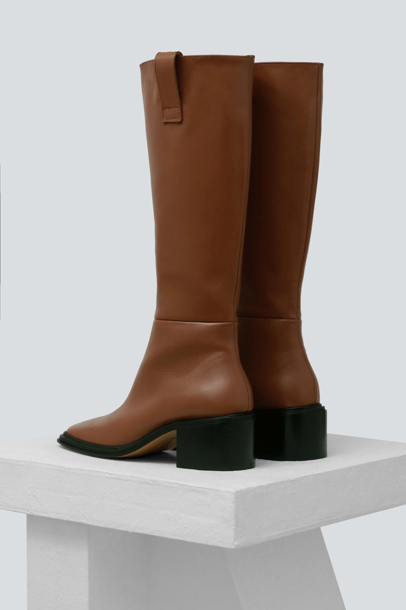 OLIVIA - Cognac Leather Knee-High Boots