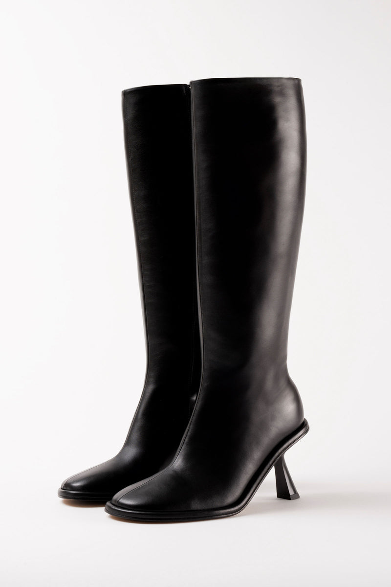 RIANA - Black Leather Knee High Boots