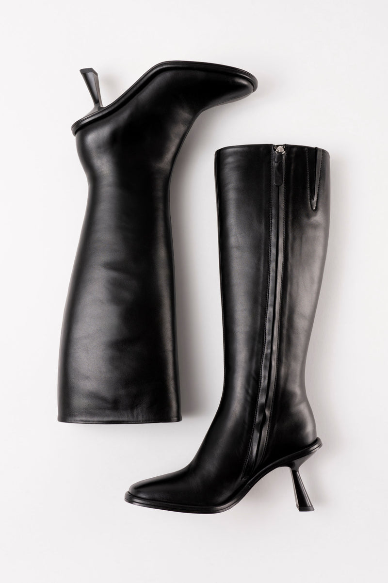 RIANA - Black Leather Knee High Boots