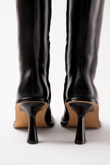 RIANA - Black Leather Knee High Boots