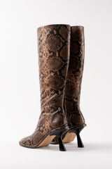 RIANA - Dark Brown Python Leather Knee High Boots