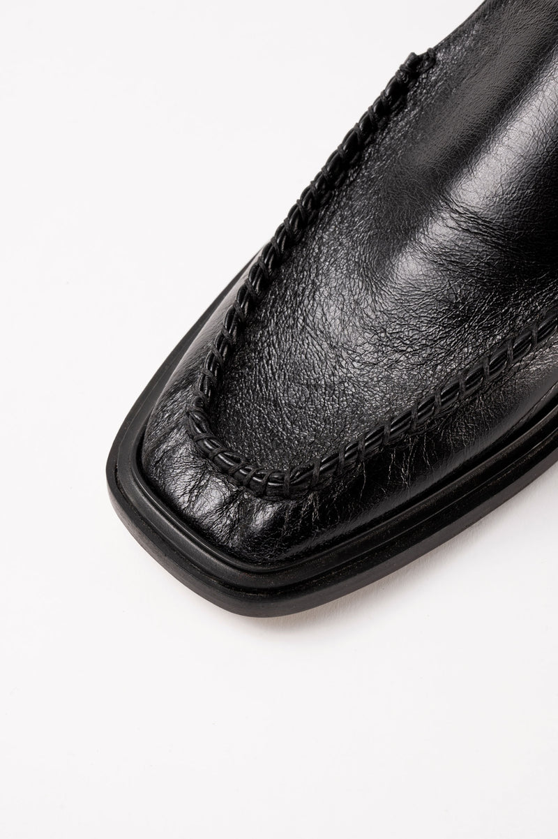 RIO - Black Polished Leather Flat Mules