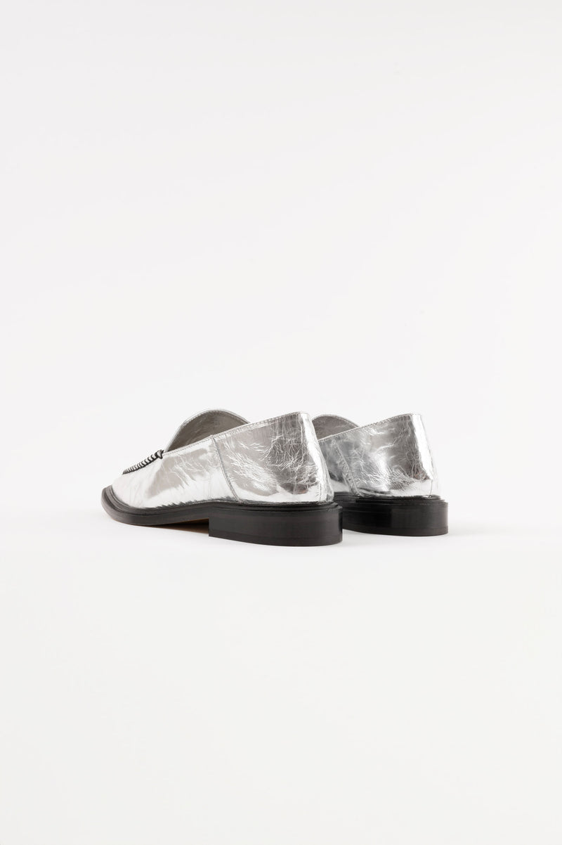 RIO - Silver Leather Flat Mules