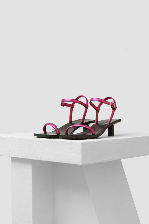 RIVERA - Pink Metal Leather Sandals