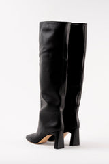 ROBERTA - Black Leather Knee-High Boots