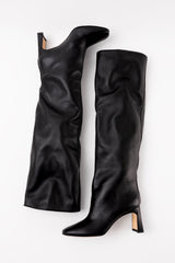 ROBERTA - Black Leather Knee-High Boots