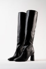 ROBERTA - Black Leather Knee-High Boots
