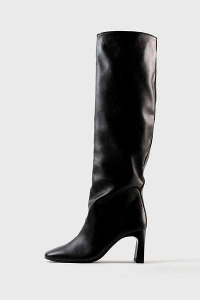 ROBERTA - Black Leather Knee-High Boots