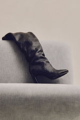 ROBERTA - Black Woven Leather Knee-High Boots