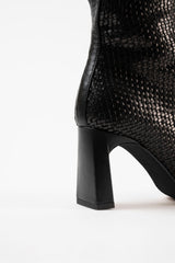 ROBERTA - Black Woven Leather Knee-High Boots