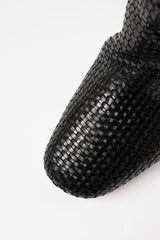 ROBERTA - Black Woven Leather Knee-High Boots