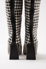 ROBERTA - Pied De Poule Woven Leather Knee-High Boots