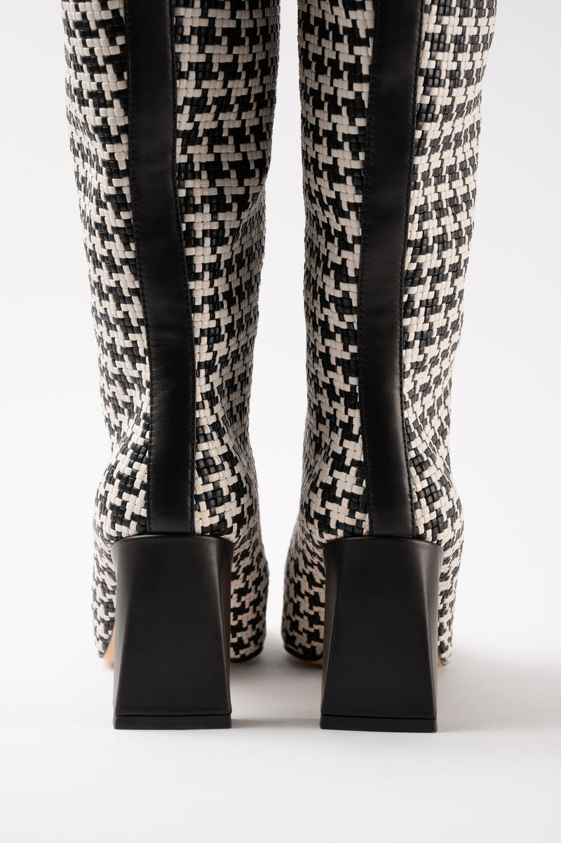 ROBERTA - Pied De Poule Woven Leather Knee-High Boots