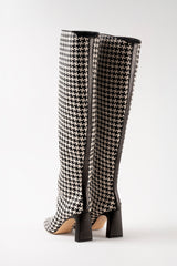 ROBERTA - Pied De Poule Woven Leather Knee-High Boots