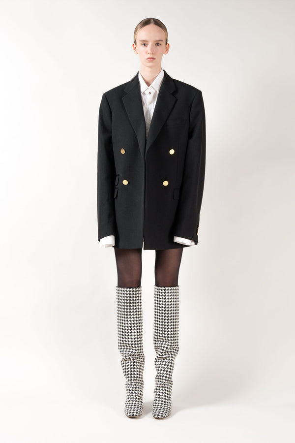 ROBERTA - Pied De Poule Woven Leather Knee-High Boots