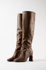 ROBERTA - Taupe Leather Knee-High Boots