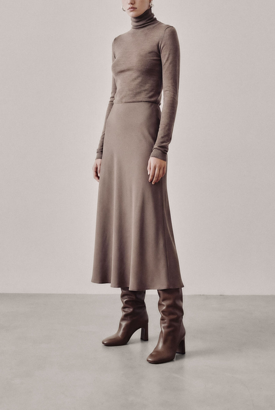 ROBERTA - Taupe Leather Knee-High Boots