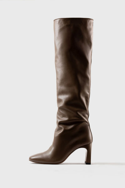 ROBERTA - Taupe Leather Knee-High Boots