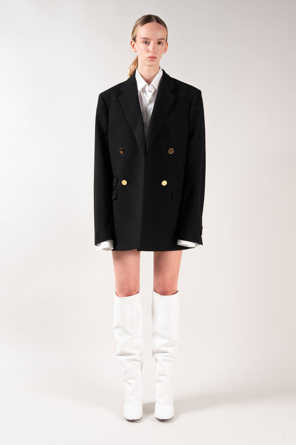 ROBERTA - White Woven Leather Knee-High Boots
