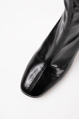 RUTH -  Black Faux Patent Stretch Leather Ankle Boots