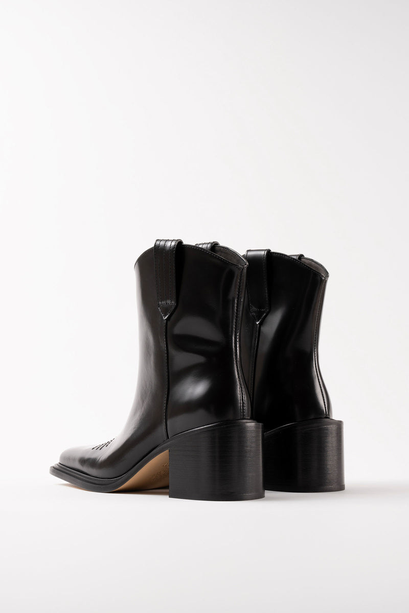 SAM - Black Polished Leather Ankle Boots