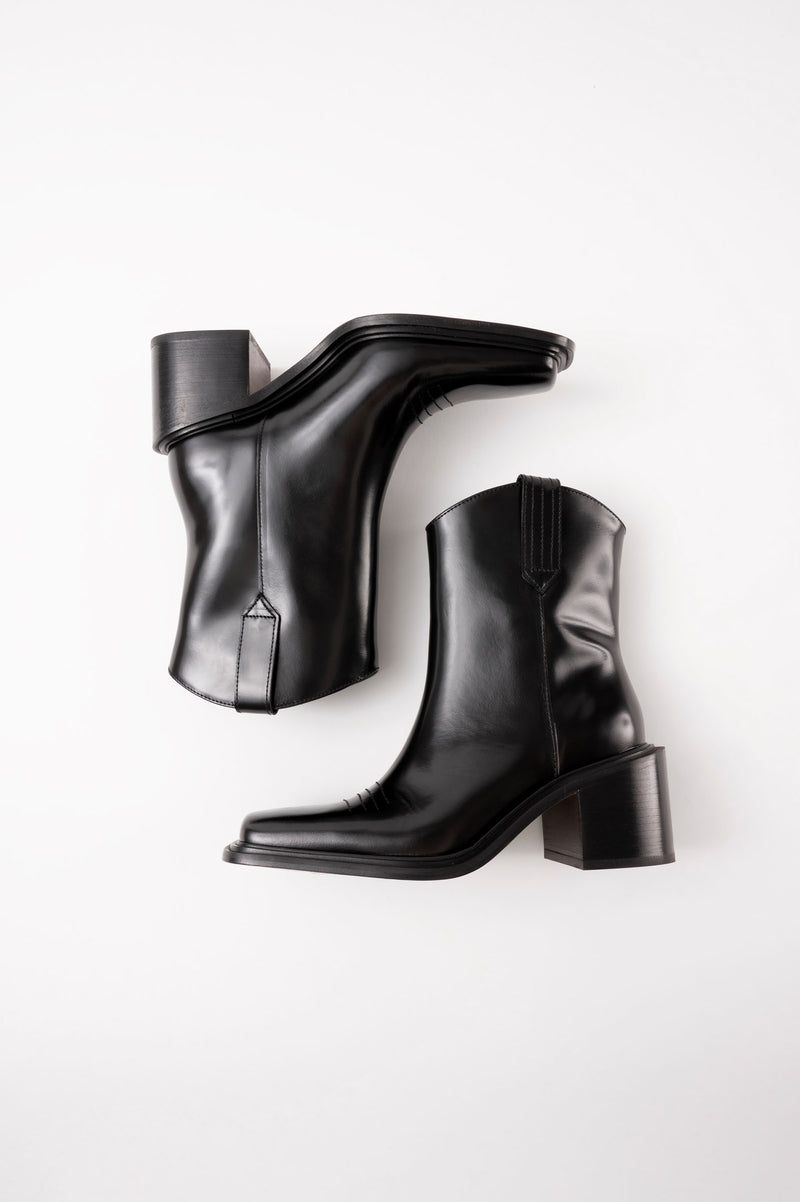 SAM - Black Polished Leather Ankle Boots