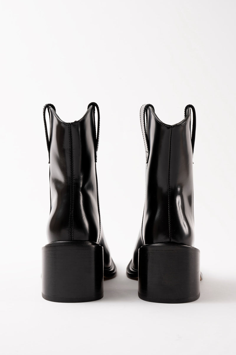 SAM - Black Polished Leather Ankle Boots