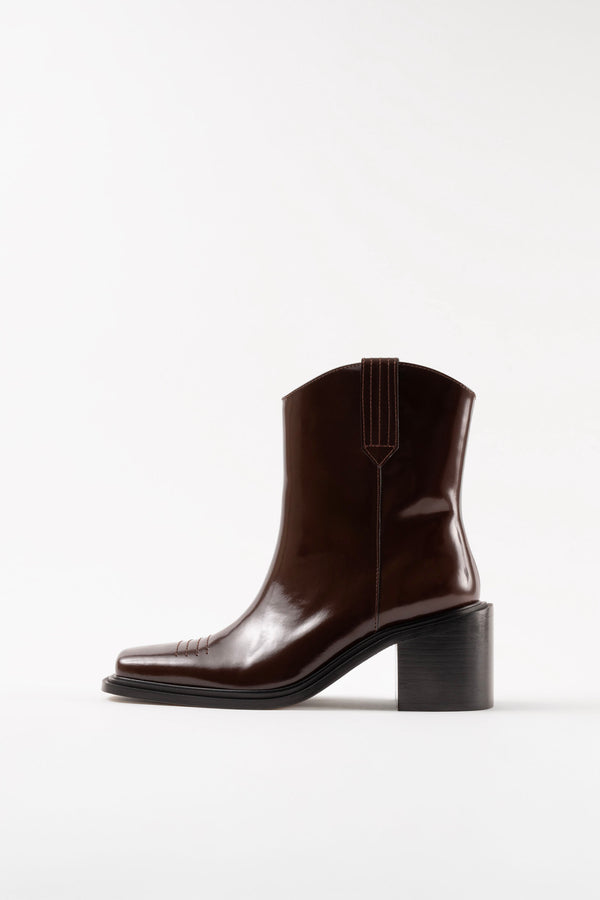 SAM - Dark Brown Polished Leather Ankle Boots