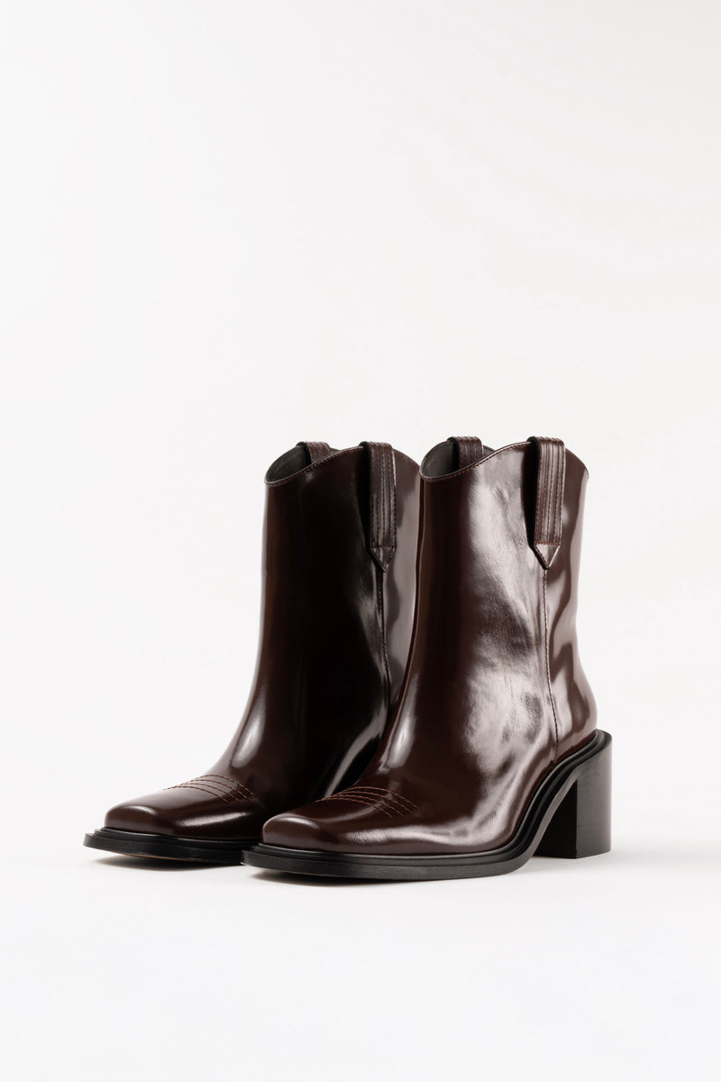 SAM - Dark Brown Polished Leather Ankle Boots