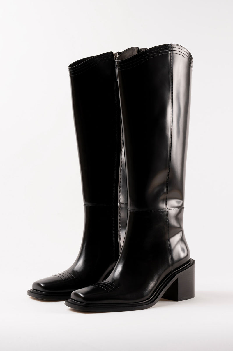 SAMANTA - Black Polished Leather Hight Boots