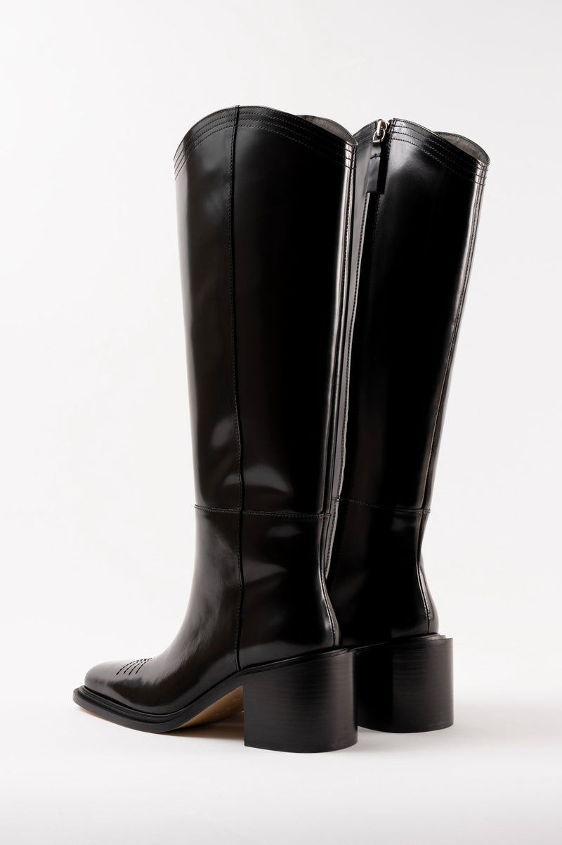 SAMANTA - Black Polished Leather Hight Boots