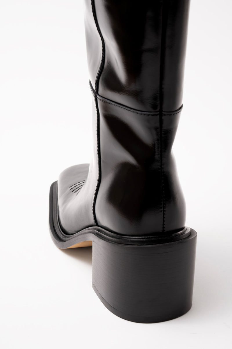 SAMANTA - Black Polished Leather Hight Boots