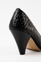 SAMIA - Black Woven Leather Pumps